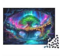 Arbre de Vie Papier Lourd Arbre de Vie néon avec Cascade Puzzle Cadeau d’Anniversaire idéal 70x50cm/1000 pièces