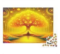 Arbre de Vie Papier Premium Arbre de Vie doré Lumineux Puzzle à Faire soi-même Cadeau de Noël Stimulant Mental 70x50cm/1000 pièces