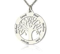 Arbre de Vie Personnalisé en Argent Sterling avec Collier de Noms de Famille Graver avec Texte, Lettre Or Rose pour Maman