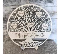 Arbre de vie personnalisé en bois max. 20 prénoms, Décoration murale ou à poser, décoration intérieur,fleur vie sacrée,anniversaire,noël baptême mariage mandala Saint Valentin (24cm de diamètre)