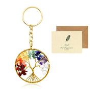 Arbre de Vie Porte Clef, Belle Ronde 7 Chakra Guérir Cristal Arbre de Vie Porte Clé Personnalisé Pierres Précieuses Pendentif Porte Clef Femme Chic pour Couple Amoureux Mère et Ami Carte - Couleur or