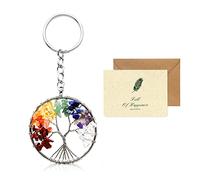 Arbre de Vie Porte Clef, Belle Ronde 7 Chakra Guérir Cristal Arbre de Vie Porte Clé Personnalisé Pierres Précieuses Pendentif Porte Clef Femme Chic pour Couple Amoureux Mère et Ami Carte