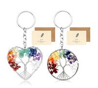 Arbre de Vie Porte Clef Original, Ronde et Coeur 7 Chakra Guérir Cristal Arbre de Vie Porte Clef Femme Chic Bijoux Pendentif Porte Clé Porte Bonheur avec Carte