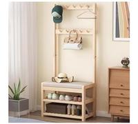 Arbre d'entrée 3 en 1 avec étagère à chaussures, porte-manteau autoportant et banc de couloir multifonction avec 2 crochets à 2 niveaux, assemblage facile pour décoration d'intérieur