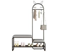 Arbre d'entrée 4 en 1 avec banc à chaussures, porte-manteau en métal avec 6 crochets, siège rembourré doux, rangement à chaussures pour entrée, salon, chambre à coucher (orange, 80 cm)