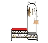 Arbre d'entrée 4 en 1 avec banc de rangement à chaussures, 6 crochets métalliques, coussin d'assise rembourré, banc latéral mignon, idéal pour couloir, vestiaire, chambre à coucher, rouge, 120 cm