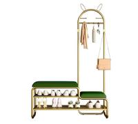 Arbre d'entrée 4 en 1 avec banc, porte-manteau en métal, coussin en cuir, rangement à chaussures, étagère à 2 niveaux et 6 crochets - Idéal pour salon, chambre à coucher, couloir (Groen, 80 cm)