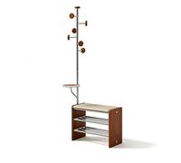 Arbre d'entrée autonome avec banc et support à chaussures, nizer d'entrée multifonction pour manteaux, chapeaux, sacs à main et écharpes - Marron cerise (60 cm)