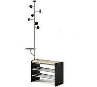 Arbre d'entrée autonome avec banc et support à chaussures, nizer d'entrée multifonction pour manteaux, chapeaux, sacs à main, écharpes - Noir mat (60 cm)