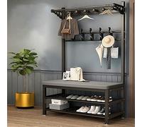 Arbre d'entrée avec banc à chaussures et rangement - Porte-manteau moderne en métal - Facile à assembler avec un grand espace de rangement
