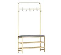 Arbre d'entrée avec banc de rangement, porte-manteau et rangement à chaussures, siège rembourré en cuir synthétique, cadre en métal stable, crochets