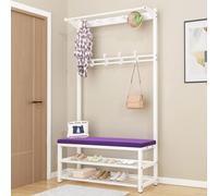 Arbre d'entrée avec banc et rangement à chaussures, porte-manteau avec crochets et barre de suspension pour vestiaire et foyer - Solution d'organisation élégante
