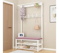 Arbre d'entrée avec banc et rangement à chaussures, porte-manteau avec crochets et barre de suspension pour vestiaire et foyer - Solution d'organisation élégante