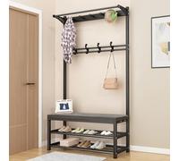 Arbre d'entrée avec banc et rangement à chaussures, porte-manteau avec crochets et barre de suspension pour vestiaire et foyer - Solution d'organisation élégante
