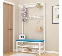 Arbre d'entrée avec banc et rangement à chaussures, porte-manteau avec crochets et barre de suspension pour vestiaire et foyer - Solution d'organisation élégante