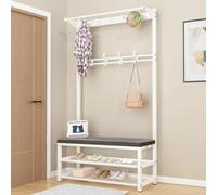 Arbre d'entrée avec banc et rangement à chaussures, porte-manteau avec crochets et barre de suspension pour vestiaire et foyer - Solution d'organisation élégante