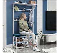 Arbre d'entrée avec rangement à chaussures, porte-manteau et crochets - Salle de boue avec siège rembourré, cadre en métal, étagères élégantes pour couloir - Couleur A, taille 100 x 30 x 172 cm