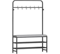 Arbre d'entrée avec rangement, porte-manteau et rangement à chaussures, siège en cuir synthétique, cadre en métal stable
