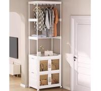 Arbre d'entrée élégant 5 en 1 avec porte-manteau, tiroir de rangement et porte-pantalons - Organiseur polyvalent de style tuyau pour la maison et la vente au détail de vêtements de 54 cm de large