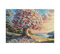 Arbre des Quatre Saisons Coucher de Soleil Bord du lac Campagne Sauvage Puzzles 300 Pièces pour Adultes Educa Décoratif Artistique Challenge Difficile Relaxation Famille Assemblage Amusant 300 PCS