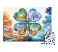 Arbre des Saisons 1000 pièces Voyage Puzzle pour Adultes trèfle à Quatre Feuilles avec scènes des Quatre Saisons Premium épais Solide Haute qualité Stimulant Anti-Stress 38x26cm/1000 pièces