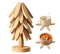 Arbre Design Tapis De Casserole Chaud, 22x10cm Dessous De Plat en Bois Sapin, Ensemble De Tapis Isolant en Forme d'arbre, Supports Isolants en BoisPliables Chauds pour Théière,Poêle, Bol