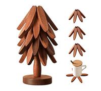 Arbre Design Tapis De Casserole Chaud, 22x10cm Dessous De Plat en Bois Sapin, Ensemble De Tapis Isolant en Forme d'arbre, Supports Isolants en BoisPliables Chauds pour Théière,Poêle, Bol