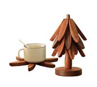 Arbre Dessous Plat en Bois | Dessous Plat pour Plats Chauds | Tapis dessou Plats Pliant en Bois | sous-Verres isolés en Forme d’Arbre Noël | Tapis Vaisselle Service pour décoration Cuisine