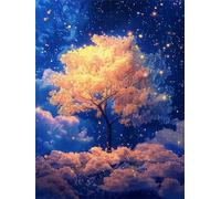 Arbre Diamond Painting Adulte, Paysage Diamond Painting, DIY Round Rhinestone Crystal Point de Croix complet kit, 5D Mosaic Art Kit Pour Enfant et débutants, Murale Décoration Maison 50x70cm 0U-100