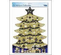 Arbre doré avec découpe 3D violet - Grand calendrier de l'Avent Caltime - 315 x 410 x 315 mm - Édition limitée - Vernis pailleté et enveloppe blanche