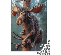 Arbre d'orignal de Dessin animé Puzzle Classique 1000 Pièces, Papier Premium, Hobbyistes & Adultes, Arbre d'embrassement d'orignal, Décoration Intérieure, Cadeau Femmes 70x50cm