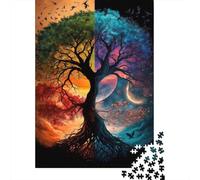 Arbre Double Lune Coucher de Soleil Puzzle 1000 Pieces Puzzle Adulte Classique Jeu D'Intelligence 38x26cm/1000pcs