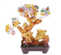 lachineuse - Arbre Dragon 5 Élements - Arbre Feng Shui 19 cm - Décoration Asiatique Dragon Japonais - Arbre de Fortune avec Dragon Doré - Déco Asiatique Pierres Précieuses - Objet Japon Zen
