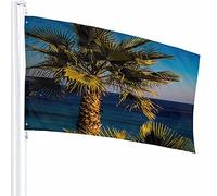 Arbre Drapeau Décor 0,9 x 1,5 m Palmier Mer Tropical Océan Lumière Soleil Feuille Nature Horizon Branche Feuillage Vague Ciel Polyester Motif Imprimé Décoration d'extérieur pour Maisons et Jardins
