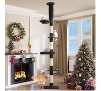 Arbre du Sol au Plafond,Poteau à Griffer en Sisal pour Chat à 5 Niveaux,Tour de Jeux avec Hauteur Réglable/Hamac/Plates,Noir,281 cm