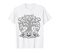 Arbre Effrayant Jack O' Lantern Halloween Art #2 T-Shirt Graphique avec Valeur, Homme, Blanc, XL