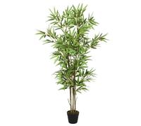 Arbre en bambou artificiel avec 828 feuilles en fibre textile et tubes de bambou, 150 cm de haut, arbre artificiel vert dans pot en plastique pour salon, bureau, balcon, jardin, plante d'intérieur