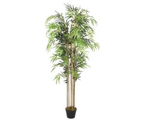 Arbre en bambou artificiel de 180 cm avec 1605 feuilles en fibre textile et troncs en bambou vert - Pot en plastique facile d'entretien - Pour salon, bureau, balcon, jardin