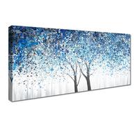 Arbre en Fleurs Bleu Argenté Grande Tableau sur Toile Cadre en Bois Impression sur Toile Peinture Affiche Decoration Murale Arbre de Vie Abstrait Image Tableau Decoration Murale Salon Chambre 50x120cm