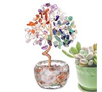 Arbre en pot de cristals, arbre à argent de guérisons avec feuilles de pierres précieuses naturelles et base résine élégante, pour une abondance d'énergie positive et une Harmonies des vagues d'énergi