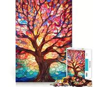 Arbre en vitrail aux Couleurs vibrantes Puzzle de 1000 pièces Activité ludique et stimulante pour renforcer Les Liens familiaux Emboîtement Parfait sans espaces (50x75cm)