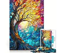 Arbre en vitrail Puzzle de 1000 pièces pour Adolescents Développe la réflexion Loisirs Cadeau attentionné Bords précis 38x26cm
