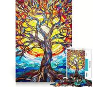 Arbre en vitrail Puzzle de 1000 pièces pour Adolescents Jeu de logique Passe-Temps Calme Découpe précise Cadeau Exquis 38x26cm