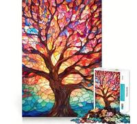 Arbre en vitrail Vibrant pour Adultes,Puzzle de 1000 pièces,entraînement cérébral Amusant,pièces nettes et sans bavures,activité de Groupe réconfortante (38x26cm)