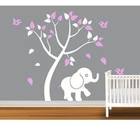 Arbre et éléphant. Papillons, oiseaux. Autocollant sur le mur. Décoration pour la chambre d'un enfant. Beau mur autocollant.