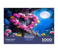Arbre et Lune et Lapin 1000 Pièces Puzzle Premium Nuit Florale enchantée Puzzle Classique Carton Épais - Ultra Dur, Anti-Stress Détente, Idéal pour Les Loisirs Indoor Amusants 70x50cm/1000pcs