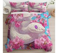 Arbre Fleuri Serpent Blanc Housse de Couette Style Anime Parure de lit 3 pièces, Ensemble literie Microfibre - Housse de Couette Doux Respirant 140 x 200 cm pour 1 Personnes Décor de Chambre