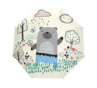 Arbre Gris D’Ours De Pluie Parapluie Pliable Pliant à Ouverture Automatique Parapluies Pliant Coupe-Vent pour Voyager Plage Femmes Enfants Homme Fille