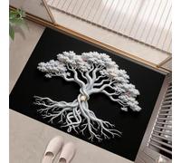 Arbre La Vie Paillasson D'Entrée Discret Absorbant - 40 X 60 Cm - Antidérapant - Simple Et Mystérieux Tapis De Sol pour Entrée d'animaux Domestiques, Cuisine, Salle De Bain - Noir