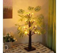 Arbre lumineux à 16 LED blanc chaud avec feuilles - Décoration de printemps - Palmier artificiel - Éclairage indirect - Alimentation par USB / piles - Guirlande lumineuse d'intérieur pour décoration